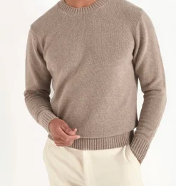 Pull col rond en mérinos taupe - Made in Italy