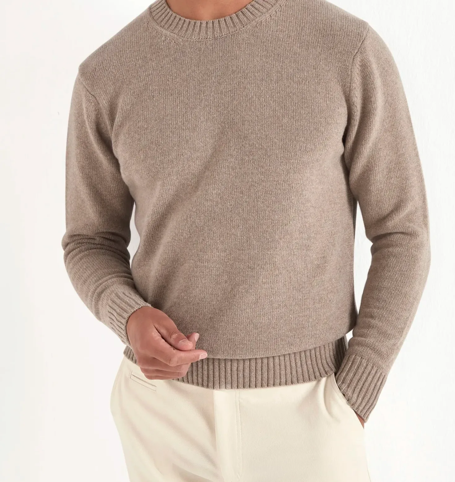 Pull col rond en mérinos taupe - Made in Italy