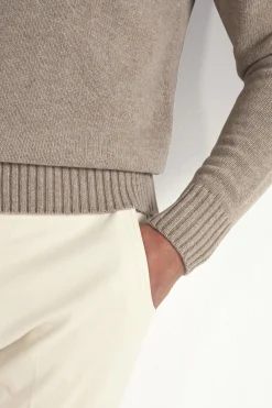 Pull col rond en mérinos taupe - Made in Italy