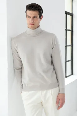 Pull col roulé en cachemire sable - Made in Italy