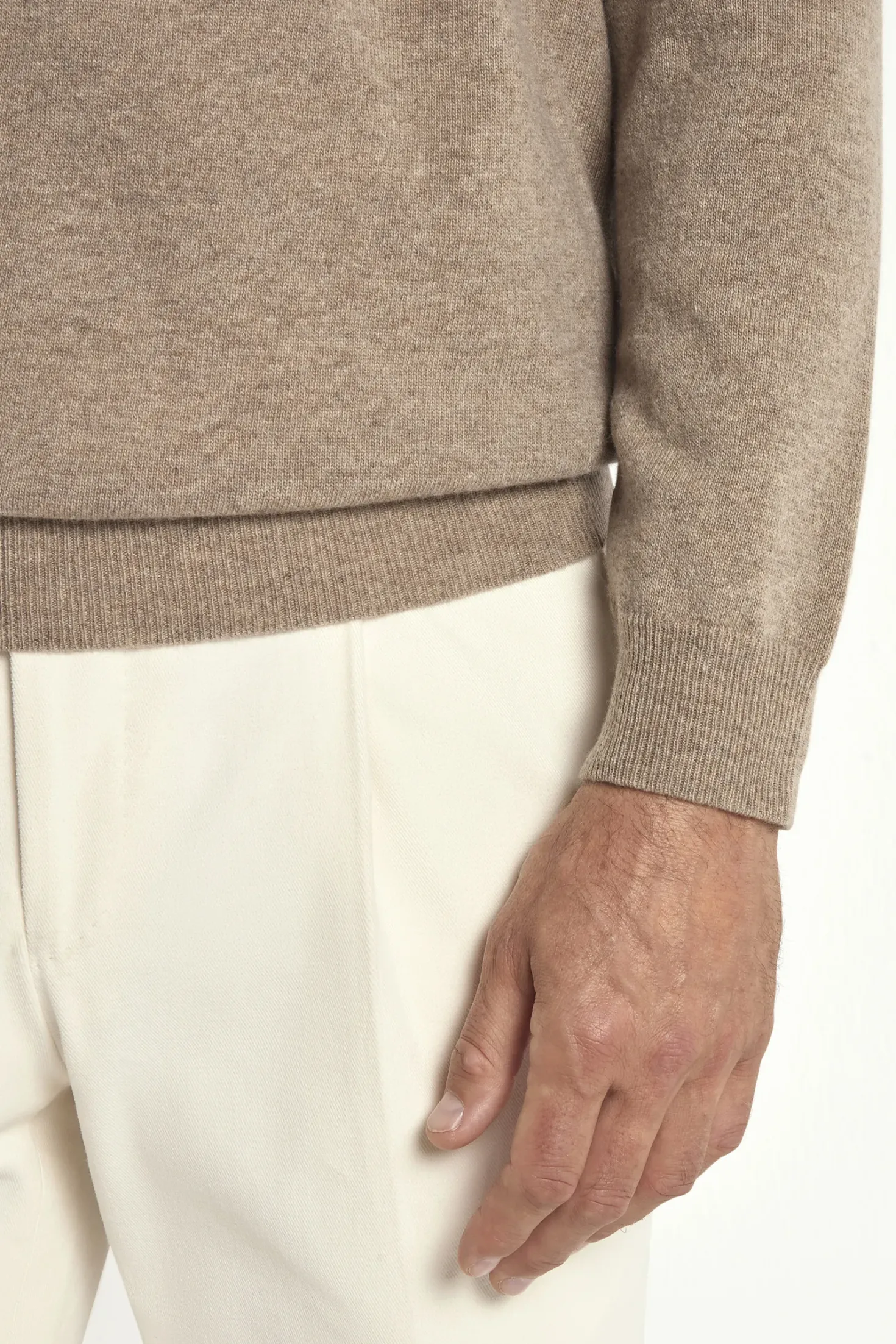 Pull col V taupe - Made in Italy