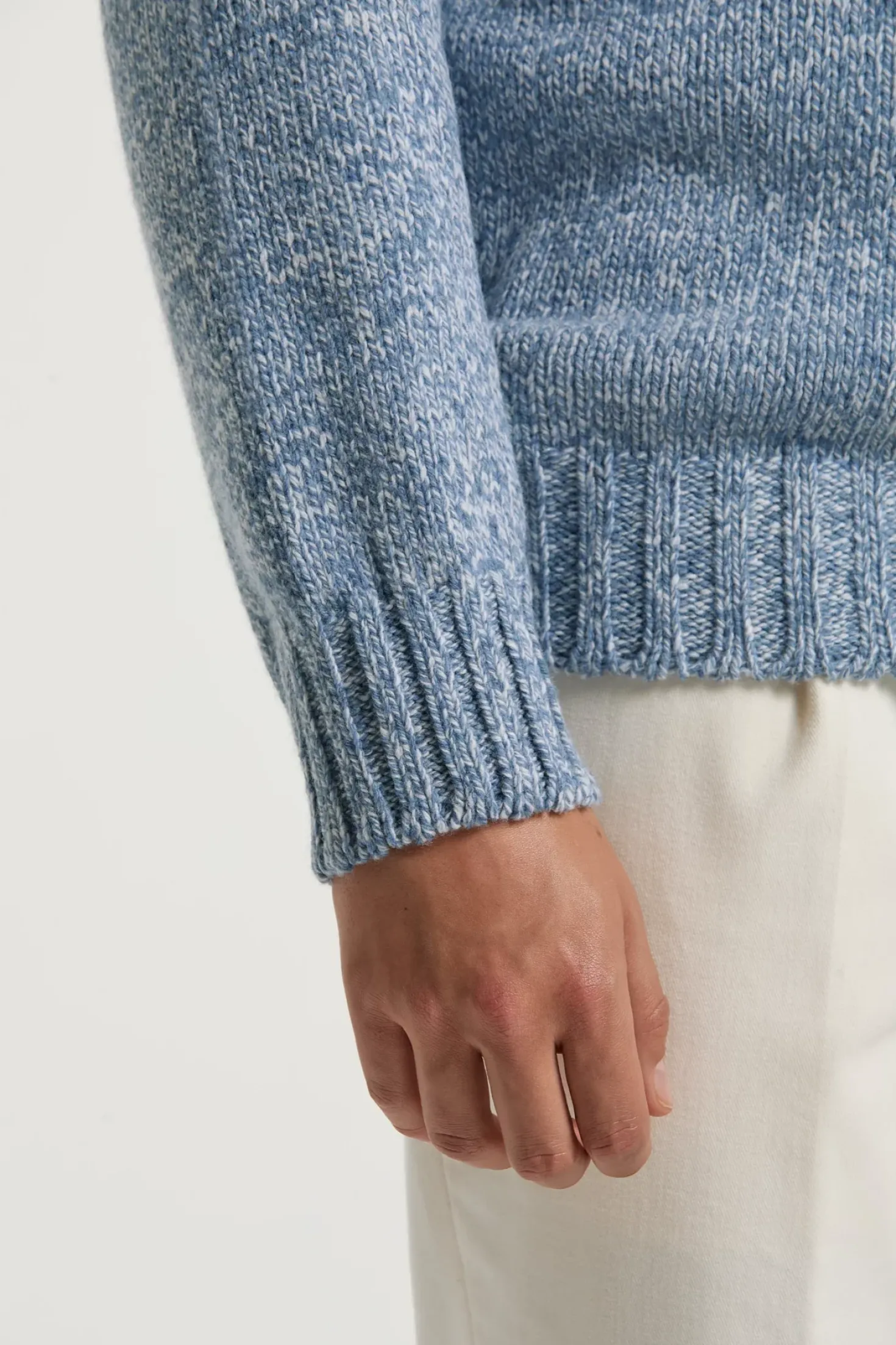Pull demi-zip mouliné bleu clair - Made in Italy