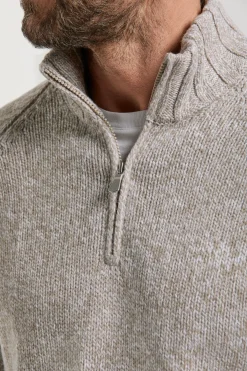 Pull demi-zip mouliné taupe - Made in Italy