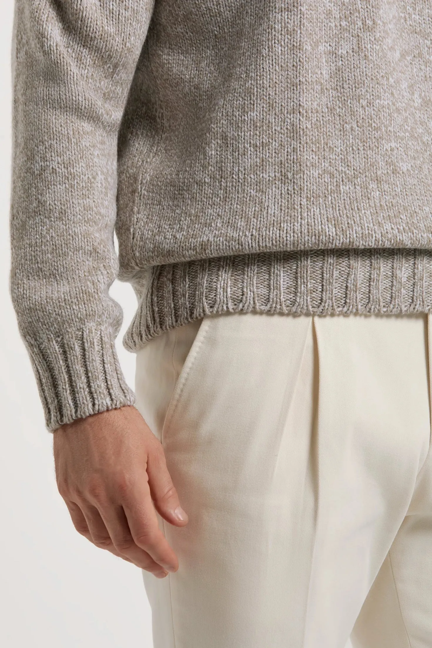 Pull demi-zip mouliné taupe - Made in Italy