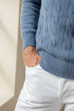 Pull torsadé bleu clair – Made in Italy
