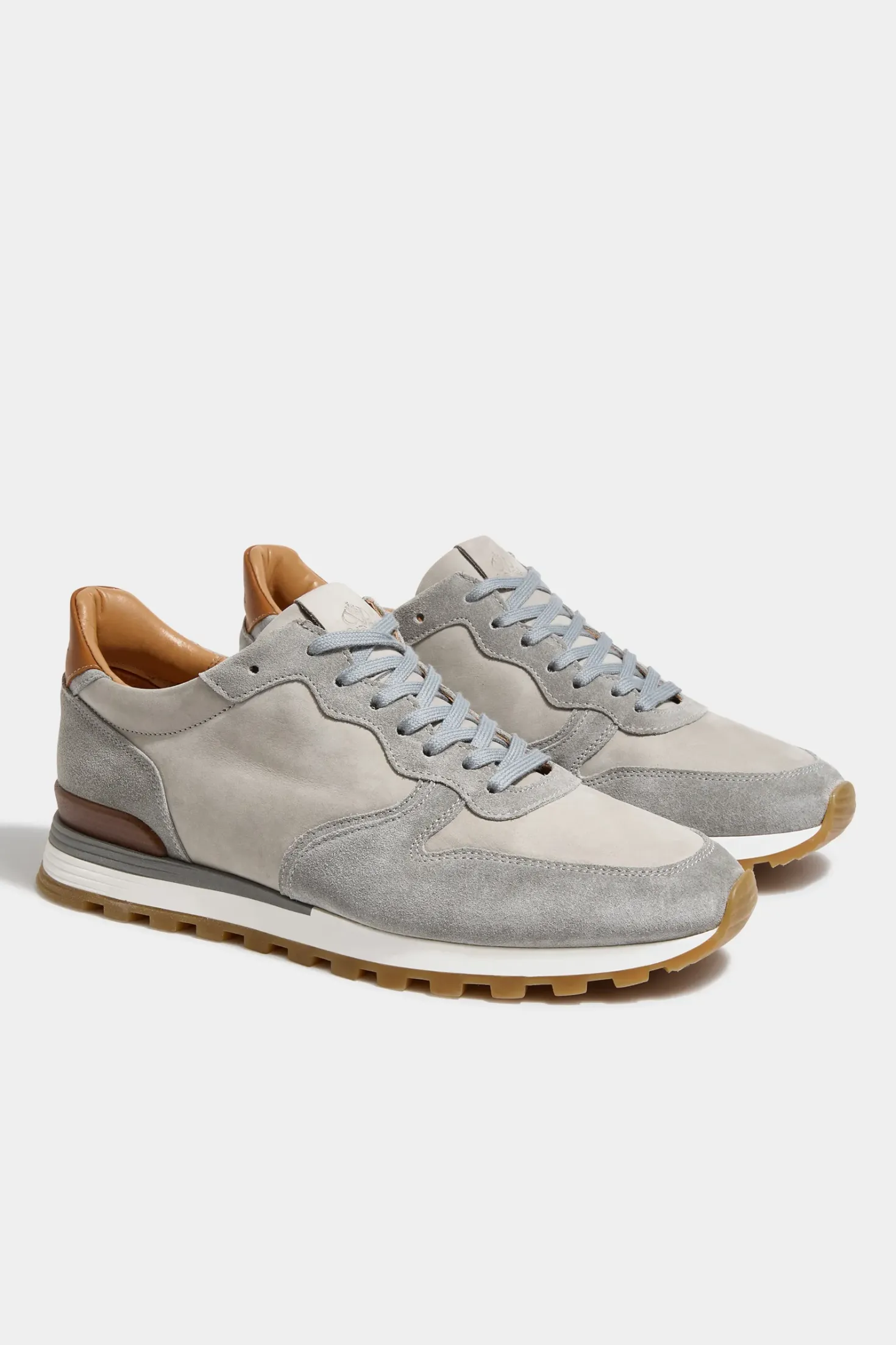 Runners en nubuck et daim gris clair - Made in Italy