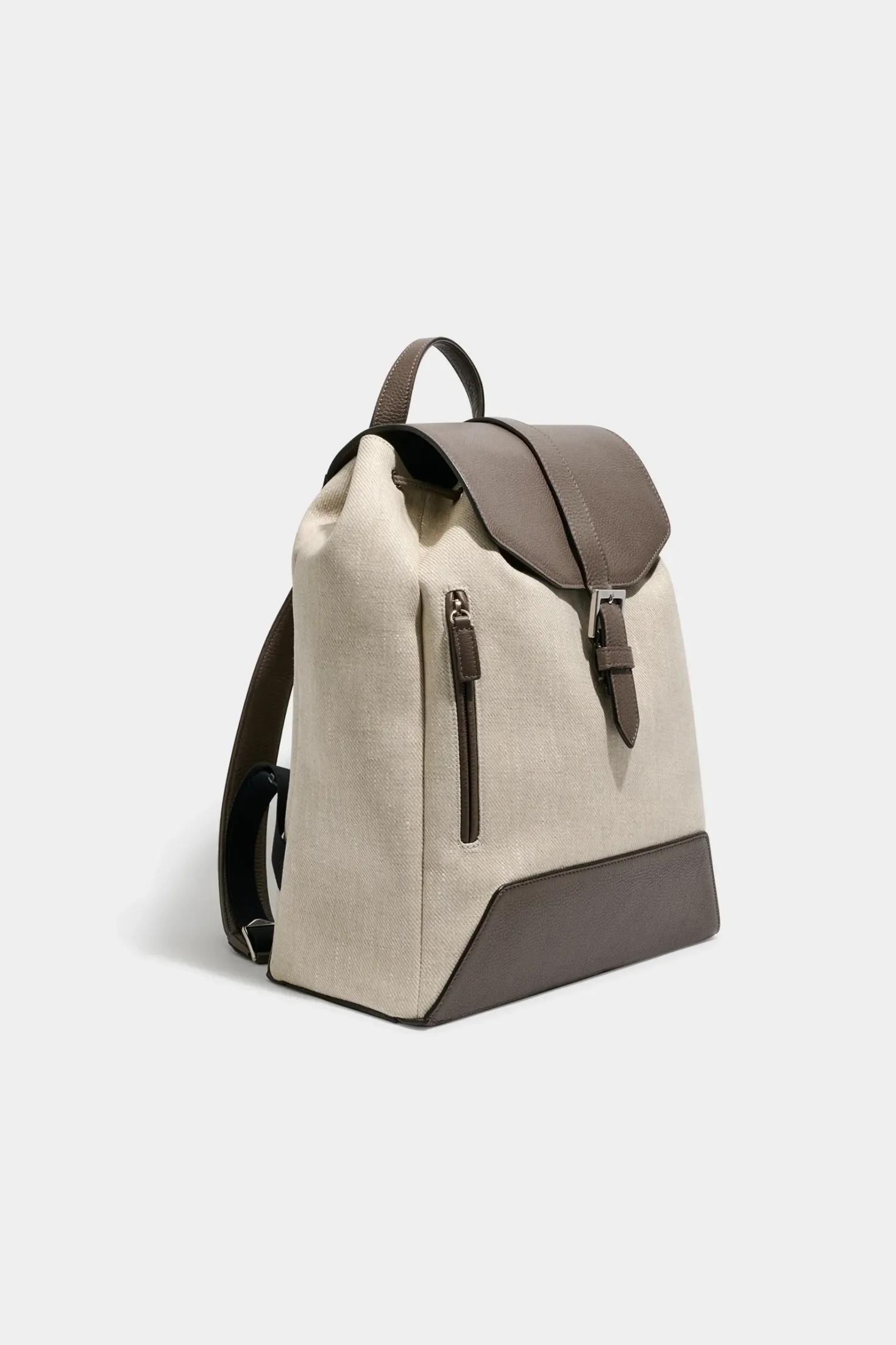 Sac à dos en toile et cuir sable - Made in Italy