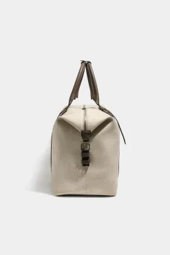 Sac week-end en toile et cuir sable - Made in Italy