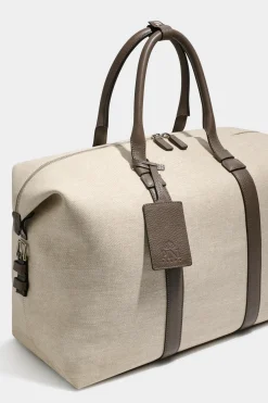 Sac week-end en toile et cuir sable - Made in Italy