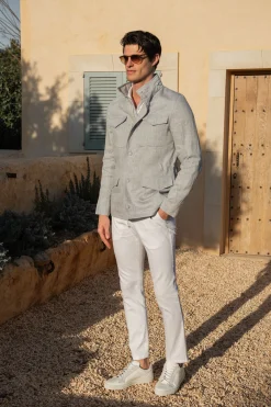 Saharienne en lin gris craie – Made in Italy