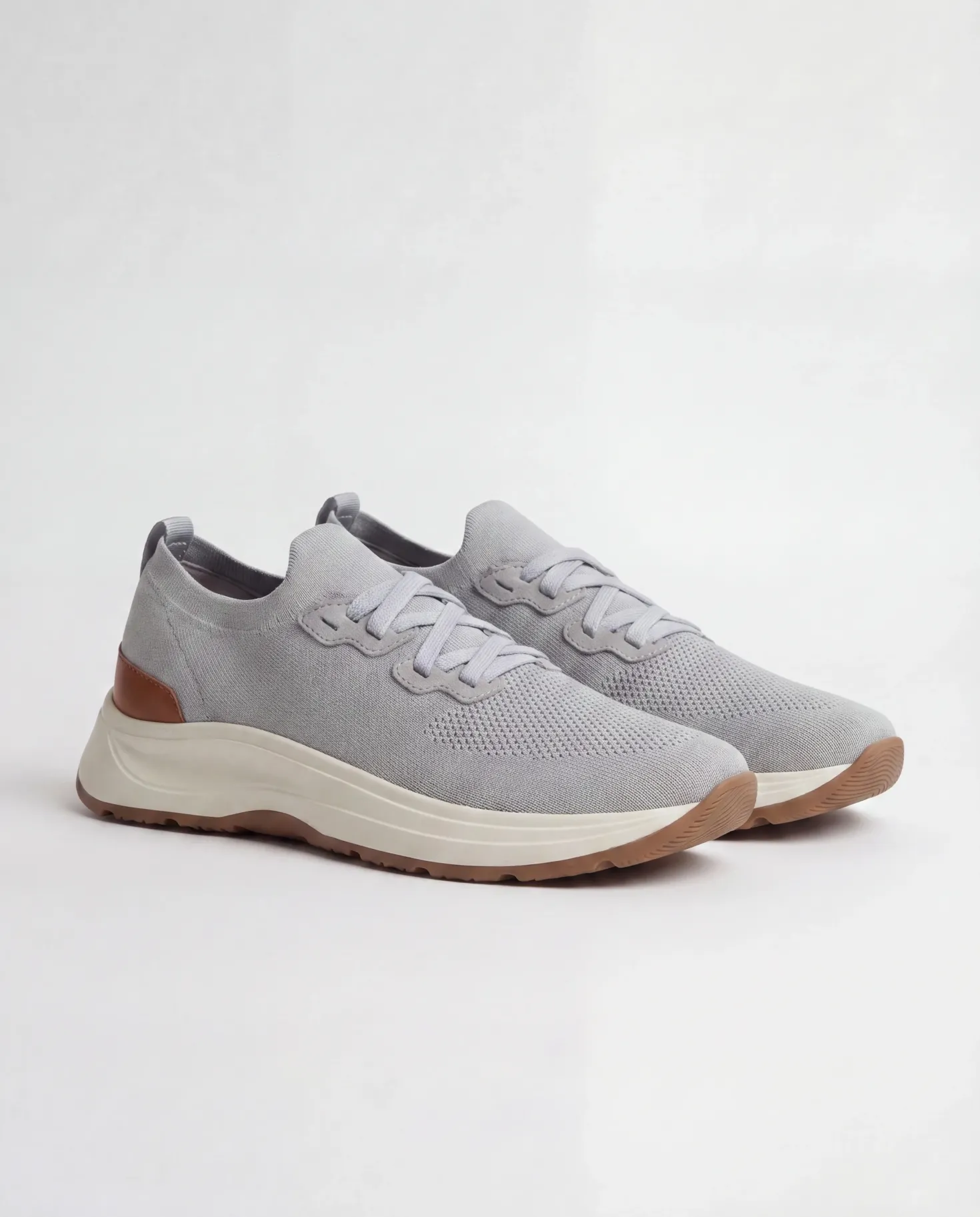 Sneakers gris clair en maille - Made in Italy
