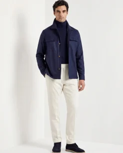 Surchemise bleue en laine et cachemire - Made in Italy