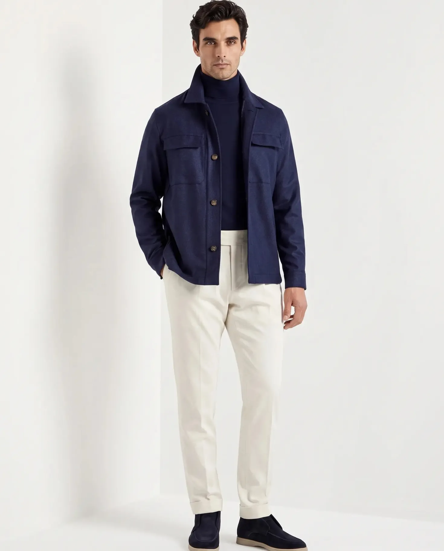 Surchemise bleue en laine et cachemire - Made in Italy