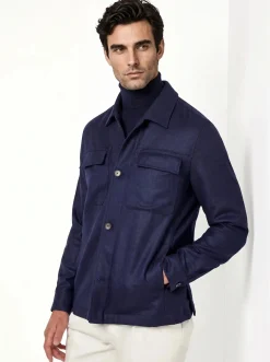 Surchemise bleue en laine et cachemire - Made in Italy