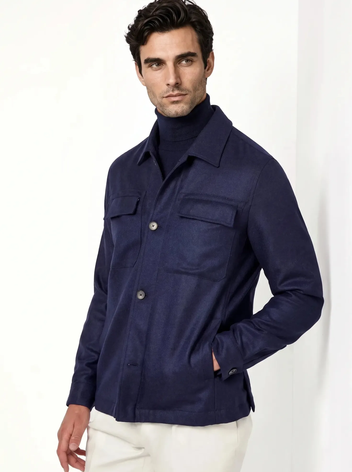 Surchemise bleue en laine et cachemire - Made in Italy