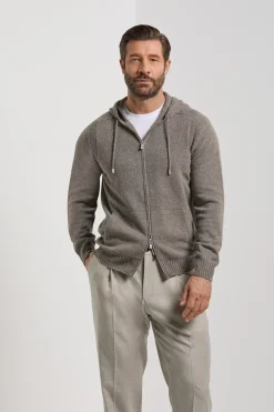 Sweat à capuche en maille taupe - Made in Italy