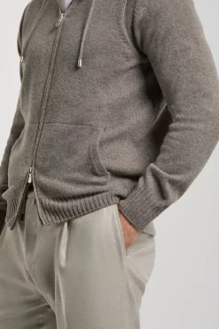 Sweat à capuche en maille taupe - Made in Italy