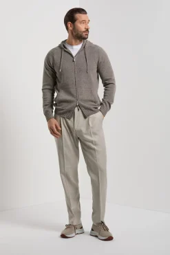 Sweat à capuche en maille taupe - Made in Italy