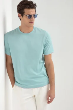 T-shirt en coton menthe avec détail au col - Made in Italy