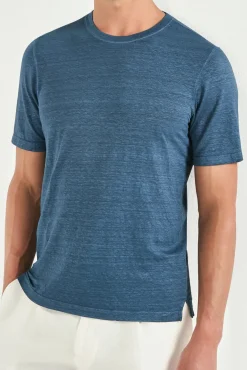 T-shirt en lin bleu - Made in Italy