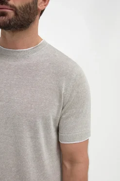 T-shirt en lin et coton sable - Made in Italy