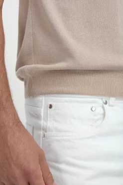 T-shirt en maille beige avec détail de col rayé - Made in Italy