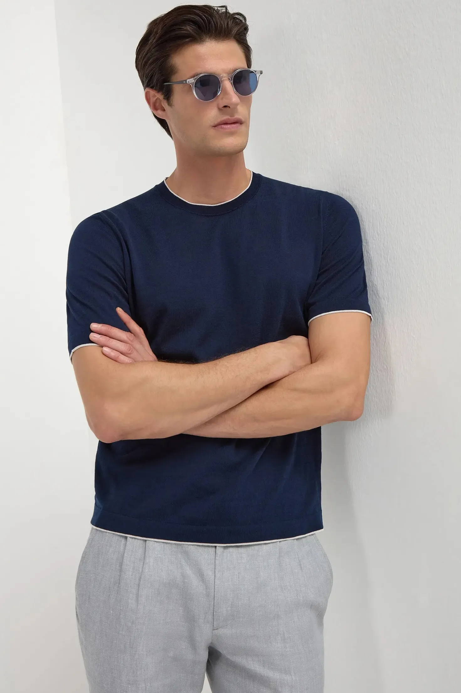 T-shirt en maille bleu - Made in Italy