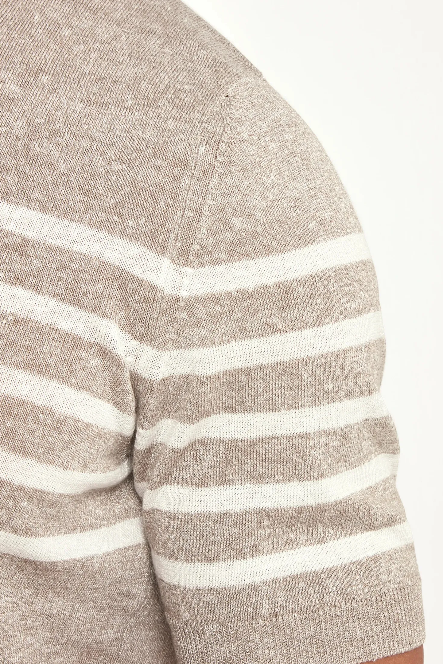 T-shirt taupe à rayures en lin - Made in Italy