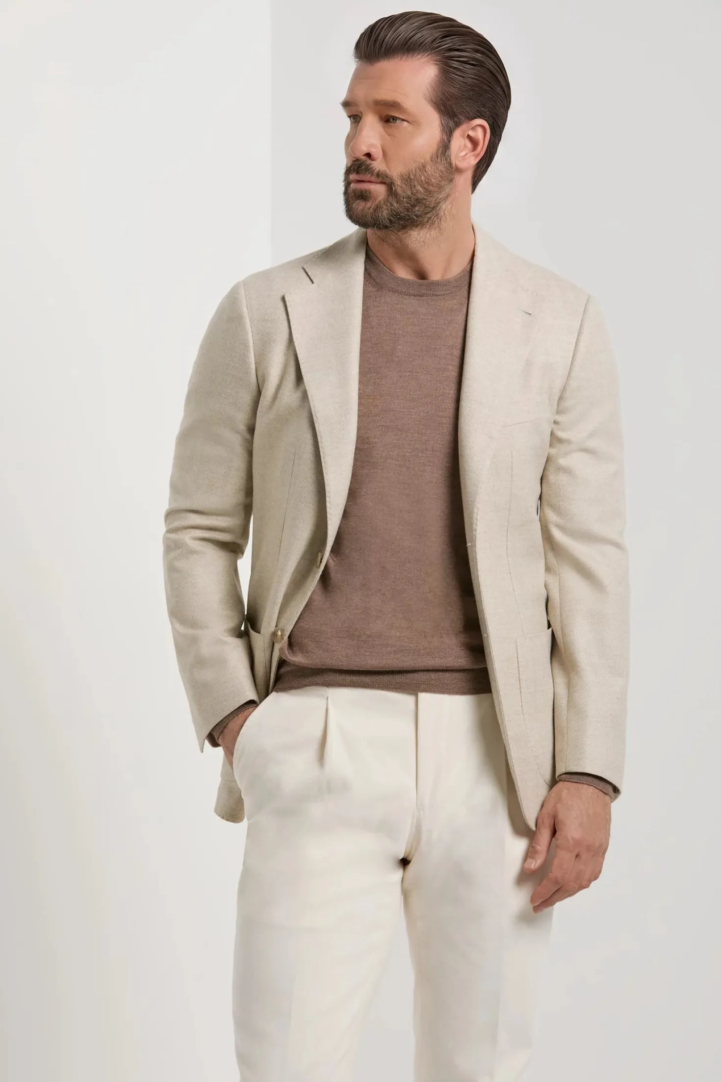 Veste beige à chevrons - Made in Italy