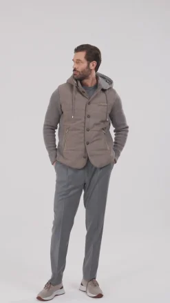 Veste à capuche en flanelle et maille taupe - Made in Italy