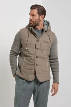 Veste à capuche en flanelle et maille taupe - Made in Italy