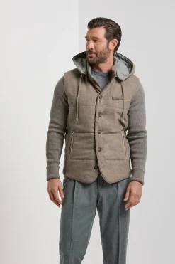 Veste à capuche en flanelle et maille taupe - Made in Italy