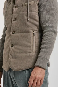 Veste à capuche en flanelle et maille taupe - Made in Italy