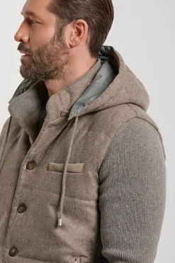 Veste à capuche en flanelle et maille taupe - Made in Italy
