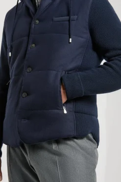 Veste à capuche en flanelle et maille bleue - Made in Italy