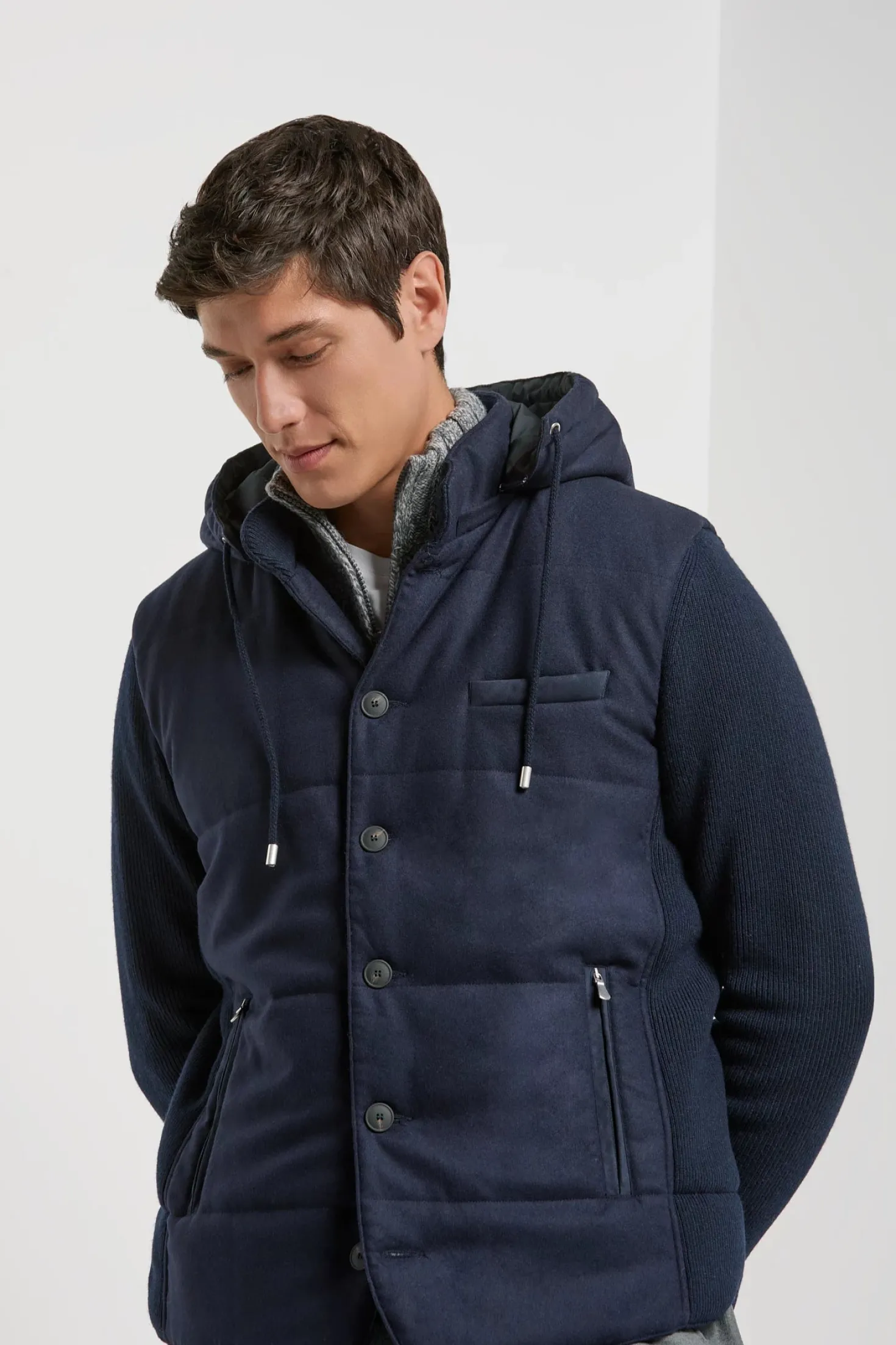 Veste à capuche en flanelle et maille bleue - Made in Italy