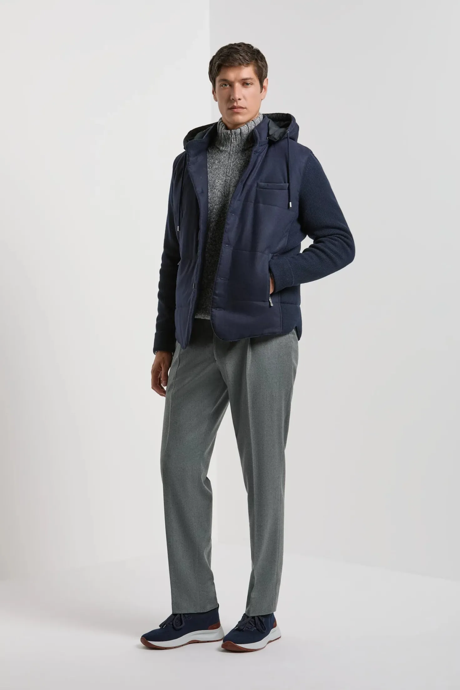 Veste à capuche en flanelle et maille bleue - Made in Italy