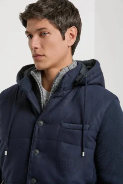 Veste à capuche en flanelle et maille bleue - Made in Italy