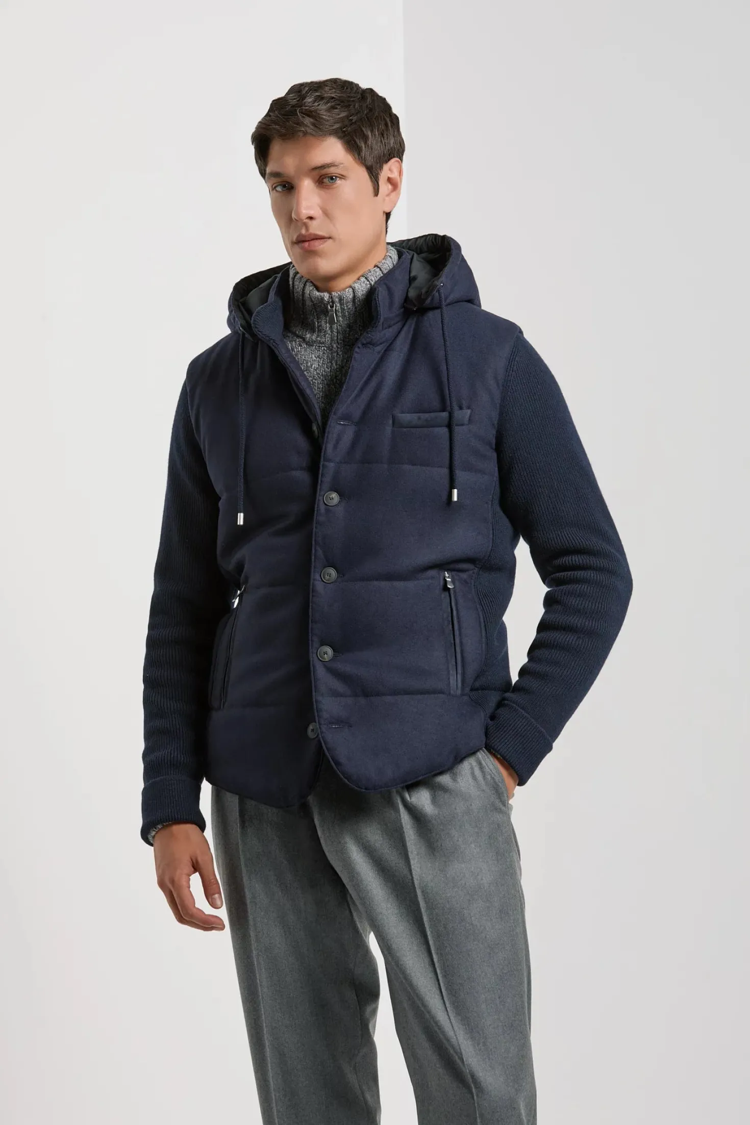 Veste à capuche en flanelle et maille bleue - Made in Italy