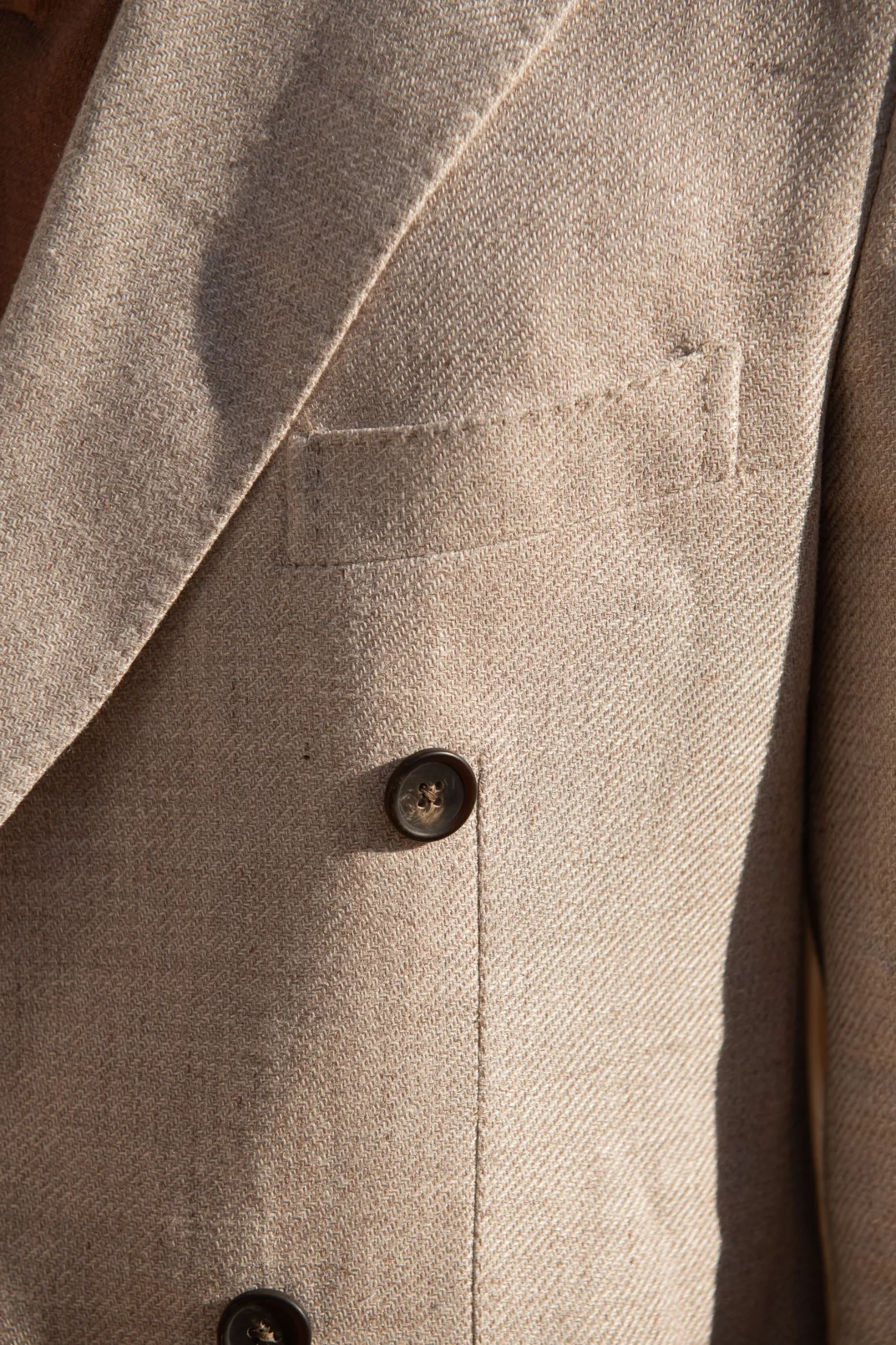Veste croisée beige en lin, coton et soie - Made in Italy
