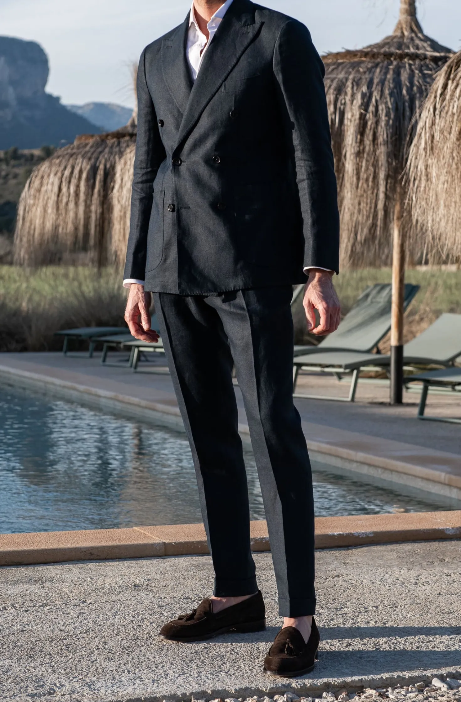 Veste croisée bleu marine en lin - Made in Italy