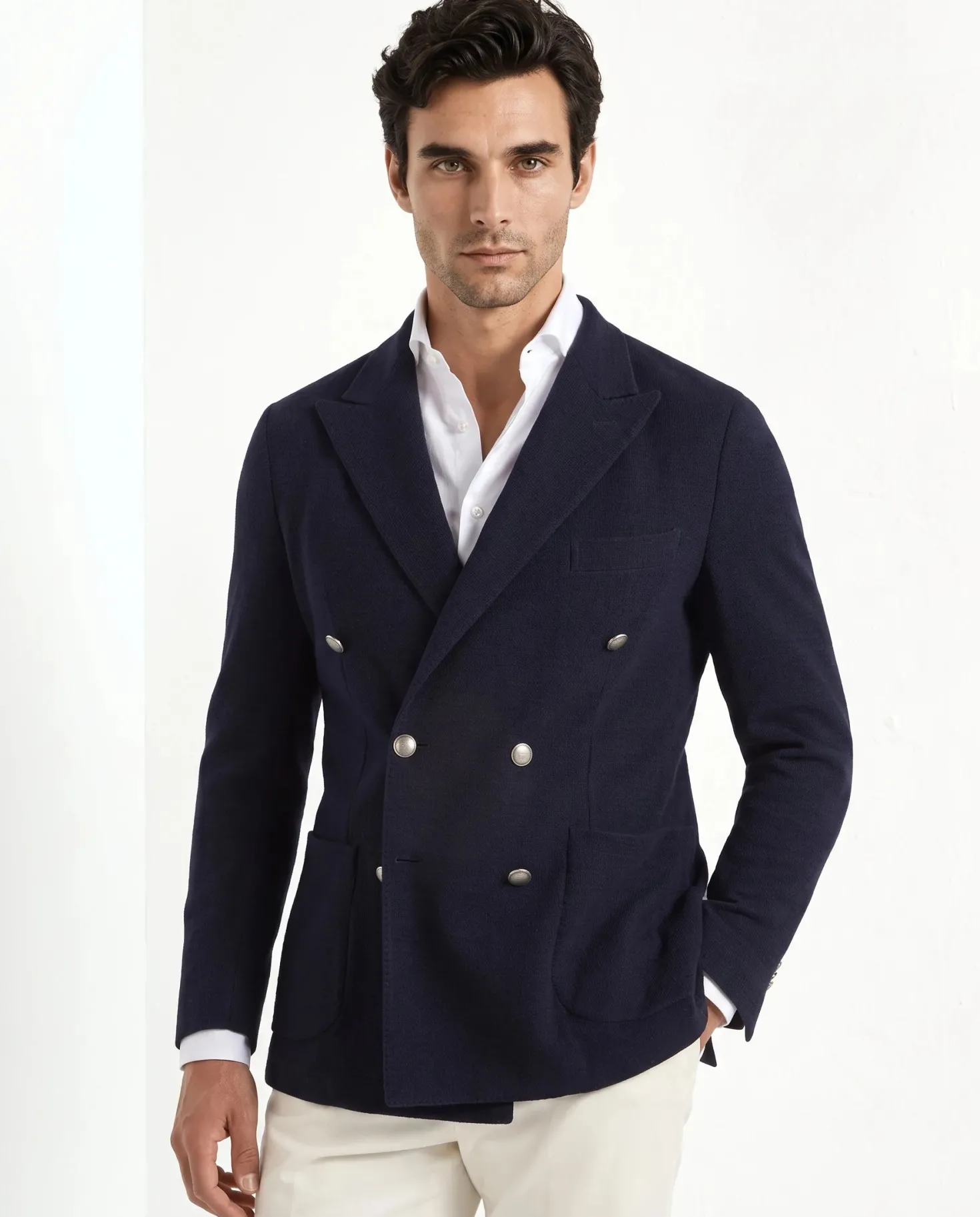 Veste croisée en jersey bleu - Made in Italy