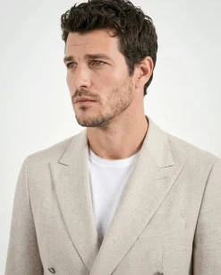 Veste croisée en jersey sable - Made in Italy