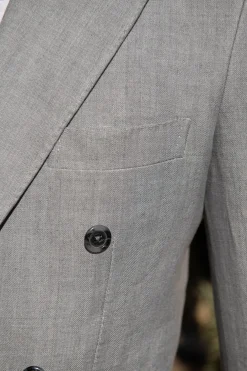Veste croisée en lin Gris clair à chevrons - Made in Italy