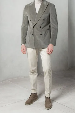 veste croisée en velours côtelé Sauge - Made in Italy