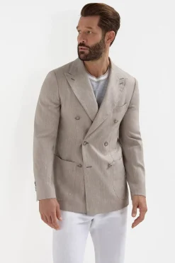 veste croisée taupe à chevrons - Made in Italy