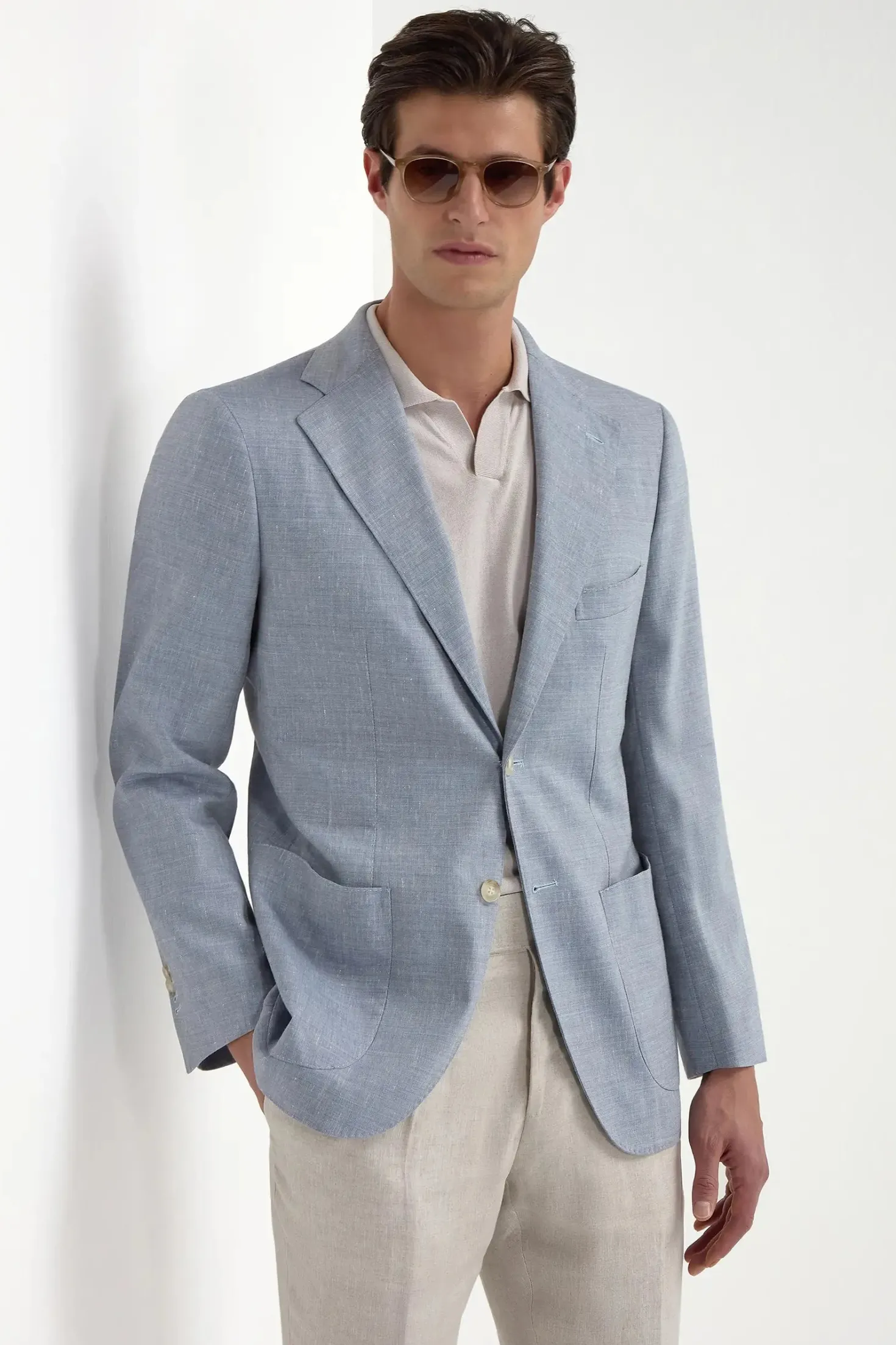 Veste en laine et lin bleu clair - Made in Italy