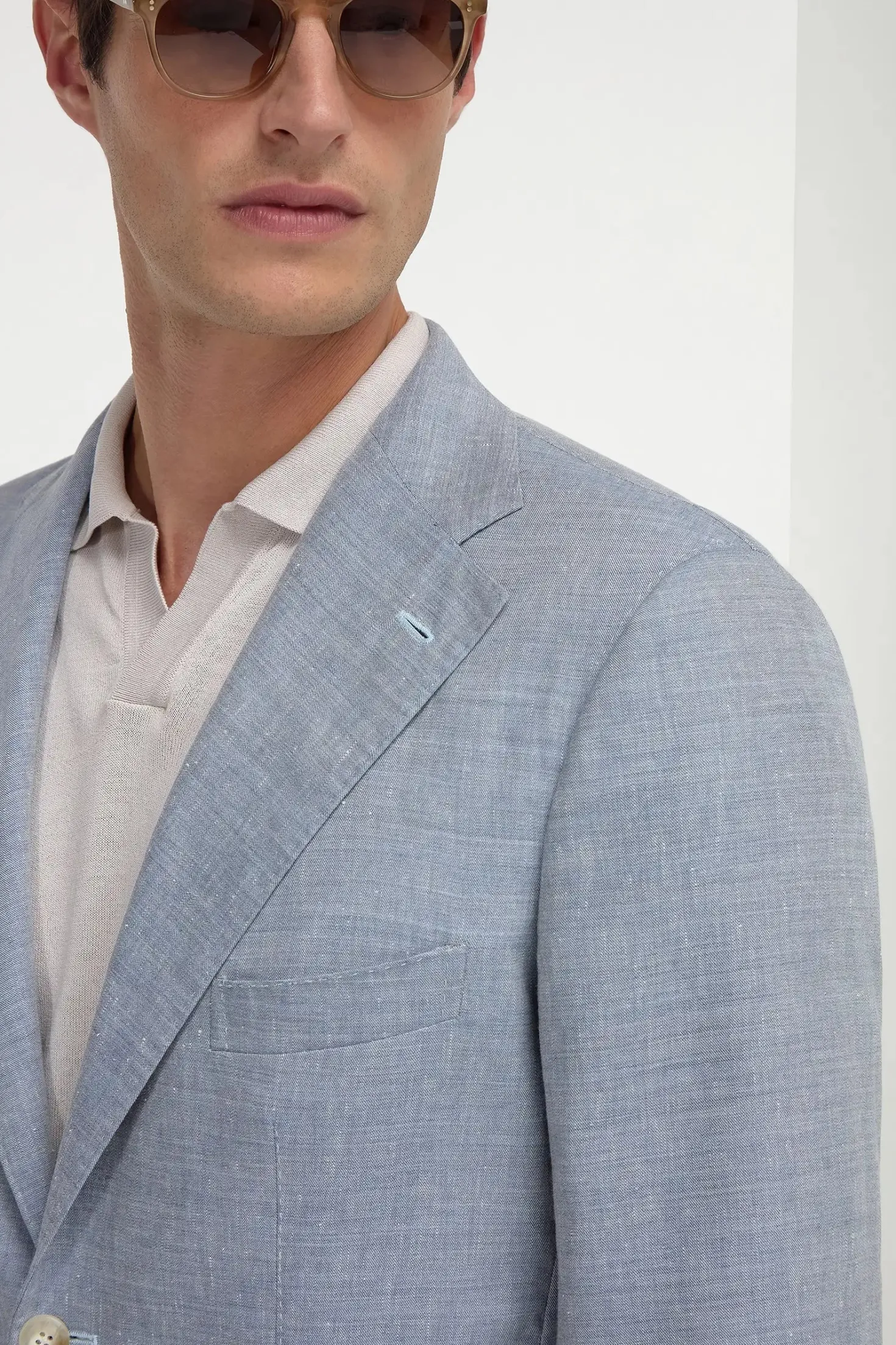 Veste en laine et lin bleu clair - Made in Italy
