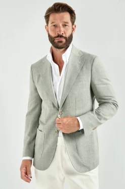 Veste en laine, soie et lin Sauge - Made in Italy