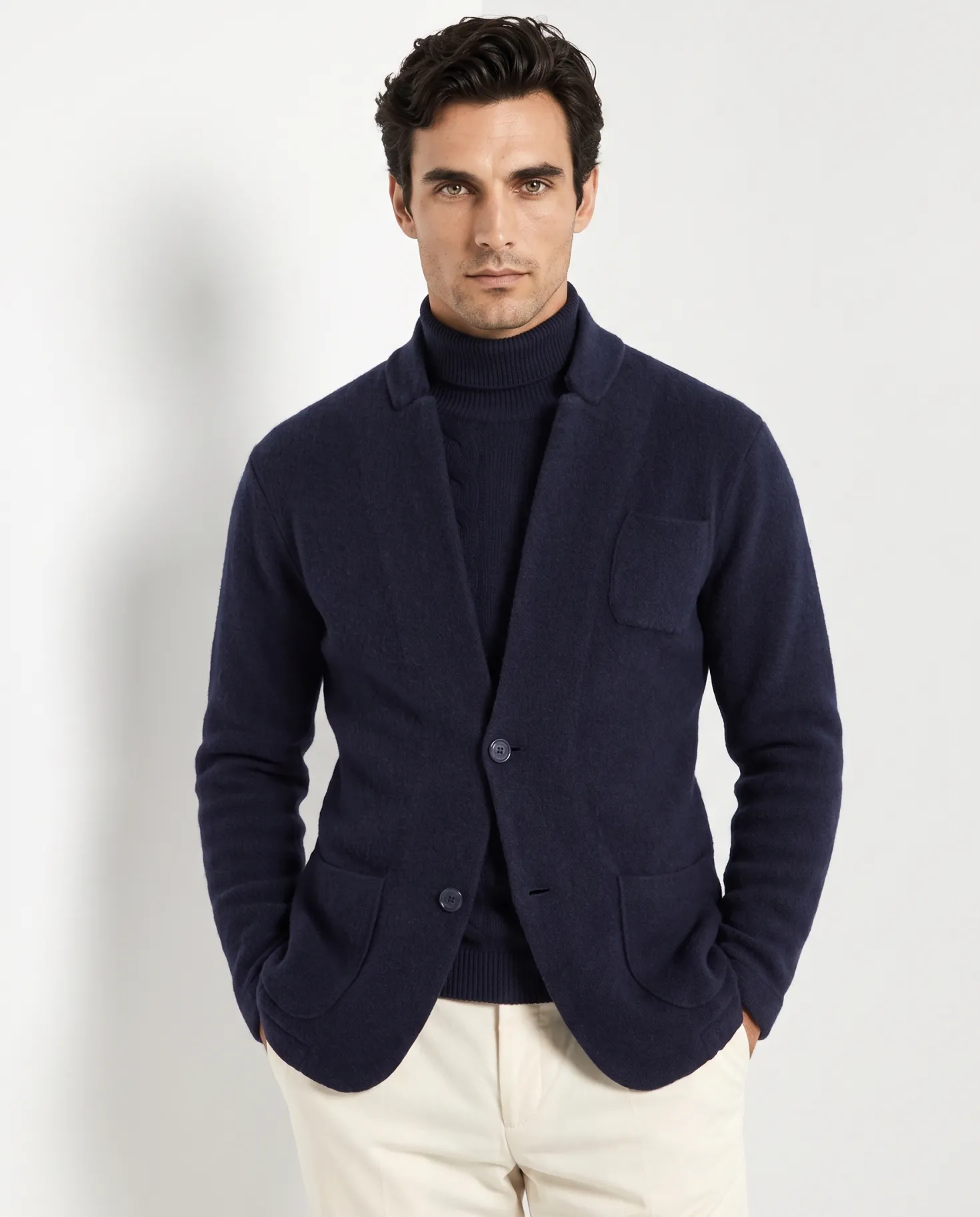 Veste en maille bleue - laine et cachemire - Made in Italy